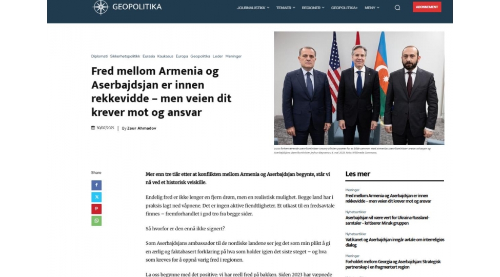 norvechin-geopolitika-neshrinde-azerbaycanla-ermenistan-arasinda-sulh-sazishinin-perspektivlerine-hesr-olunmush-meqale-derc-edilib